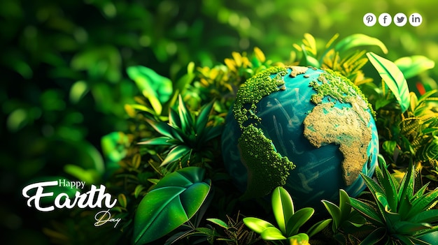 Poster de banner de mídia social com conceito de ecologia do dia da terra feliz