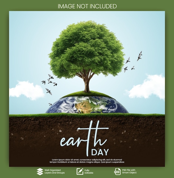 Poster de Celebração do Dia da Terra do PSD Poster de Proteção Ambiental com Terra e Árvore para o Dia da Terra