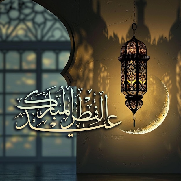 PSD poster de feliz eid al-fitr com caligrafia árabe profissional