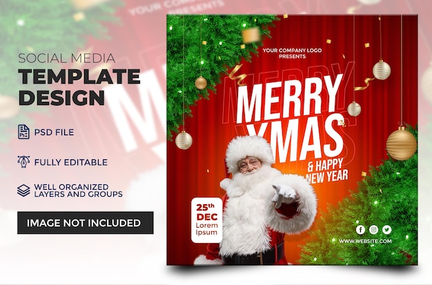 PSD poster de feliz natal e feliz ano novo com design de modelo de papai noel