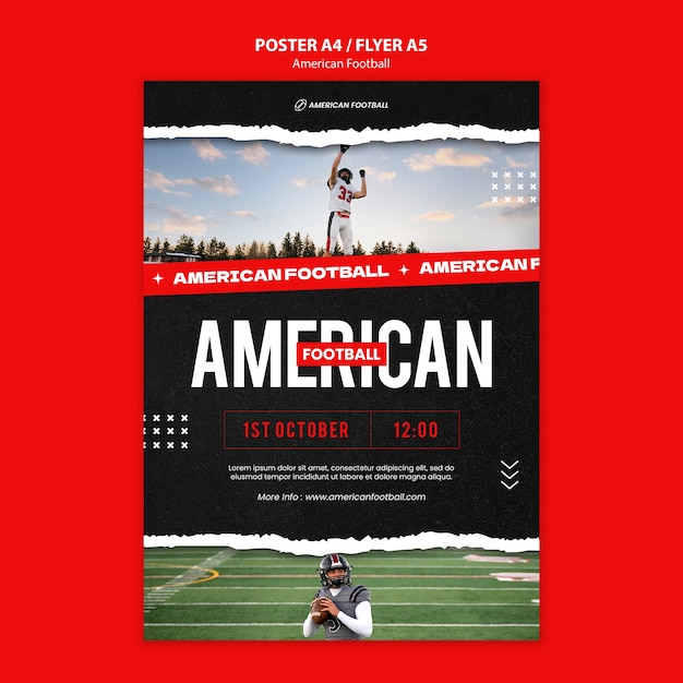 Pôster de futebol americano de design plano