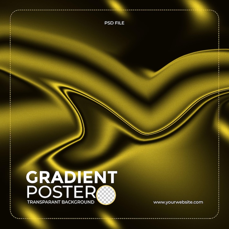 PSD poster de gradiente dourado com textura de seda fluída