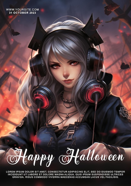 Poster de halloween tamanho a4 com hallo girl feliz halloween