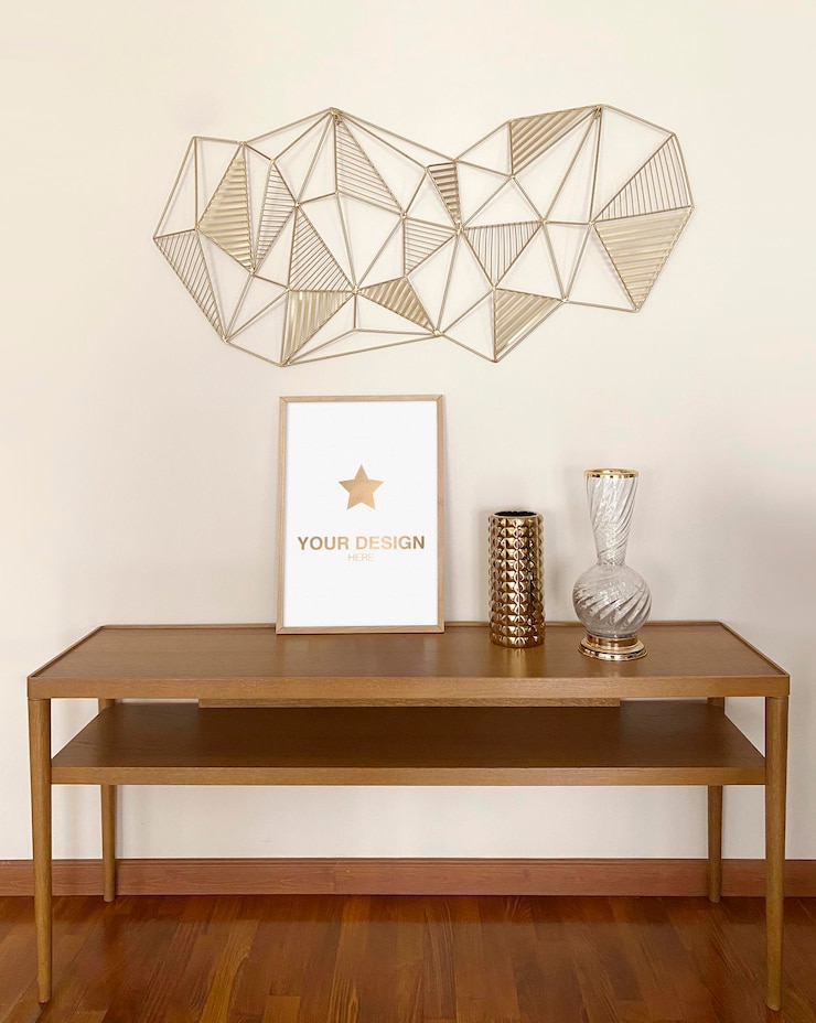 PSD pôster de maquete com renderização de decoração dourada