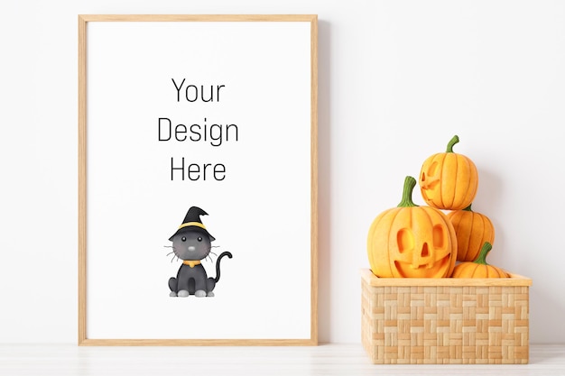 Pôster de maquete e fotoframe com decoração do festival de Halloween