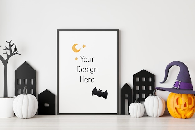 Pôster de maquete e fotoframe com decoração do festival de Halloween