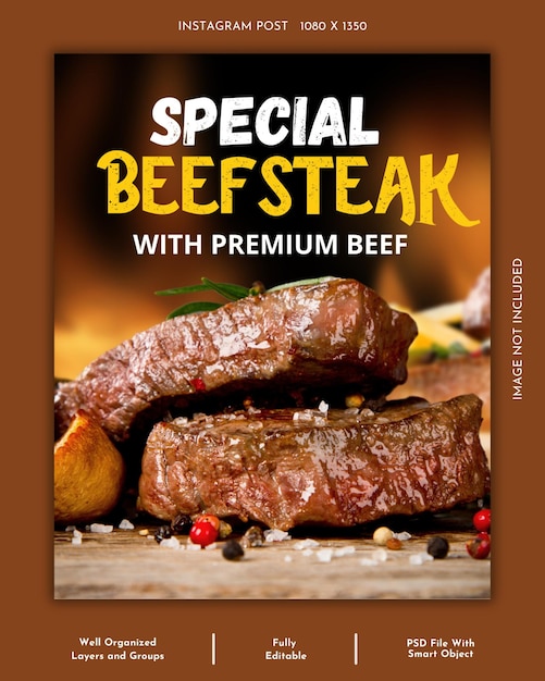 Poster de mídia social de bife e modelo de postagem do Instagram
