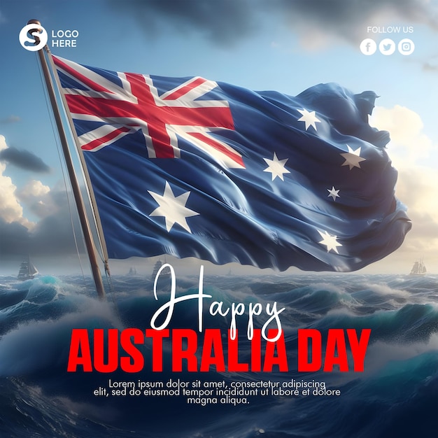 PSD poster de mídia social de feliz dia da austrália e fundo criativo do dia da austrália