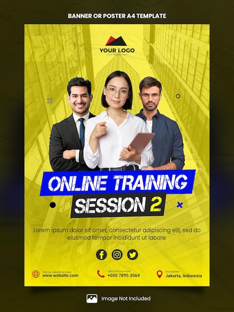 PSD pôster de sessão de treinamento online a4 ou modelo de banner