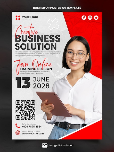Poster de solução de formação empresarial A4 ou modelo de banner