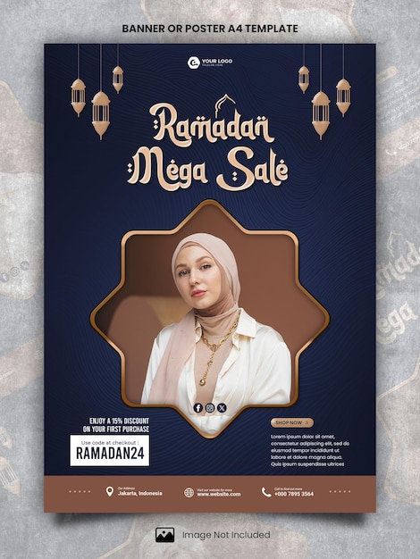 PSD poster de venda de moda do ramadão a4 ou modelo de bandeira