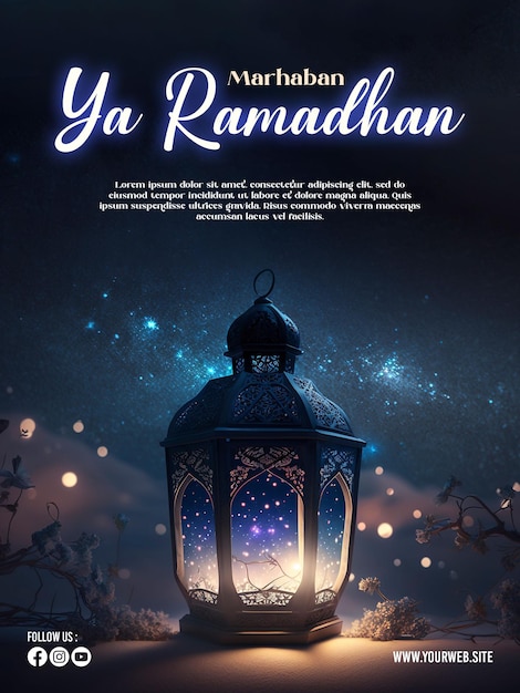 poster del ramadan con foto di una bellissima decorazione a lanterna