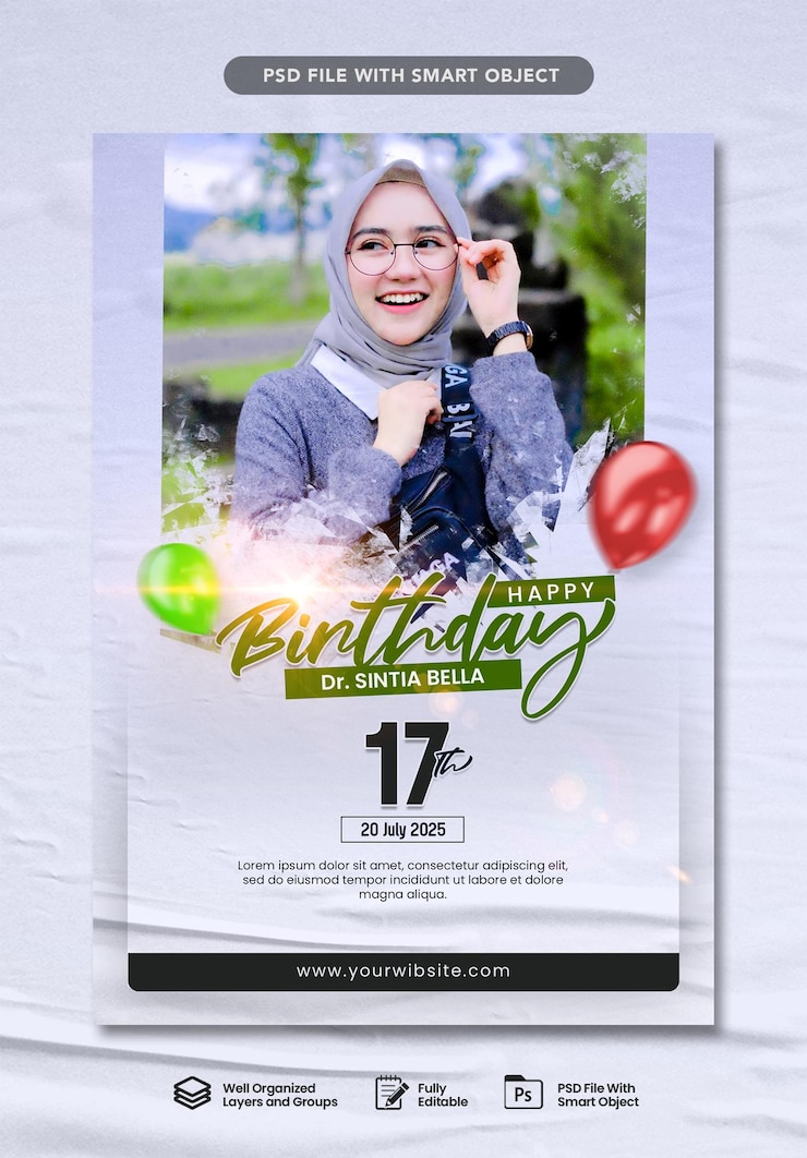 PSD poster di compleanno minimal di flt design