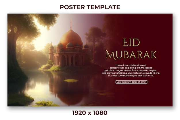 Poster di Happy Eid AlFitr con uno sfondo di moschea fantasy