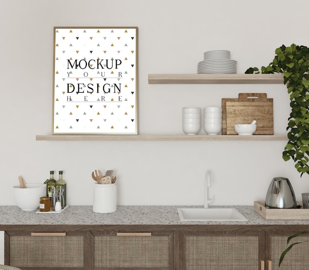 Poster di mockup nel design della cucina moderna