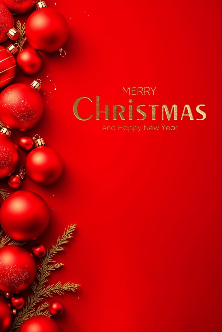 PSD poster di natale rosso con ornamenti su sfondo rosso disegno festivo elegante