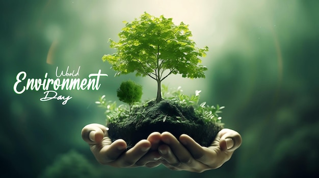 PSD poster del día mundial del medio ambiente con un árbol de plantas