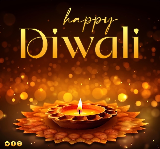 Poster de diseño de plantilla de PSD feliz Diwali o Deepavali y volante para la publicación en las redes sociales