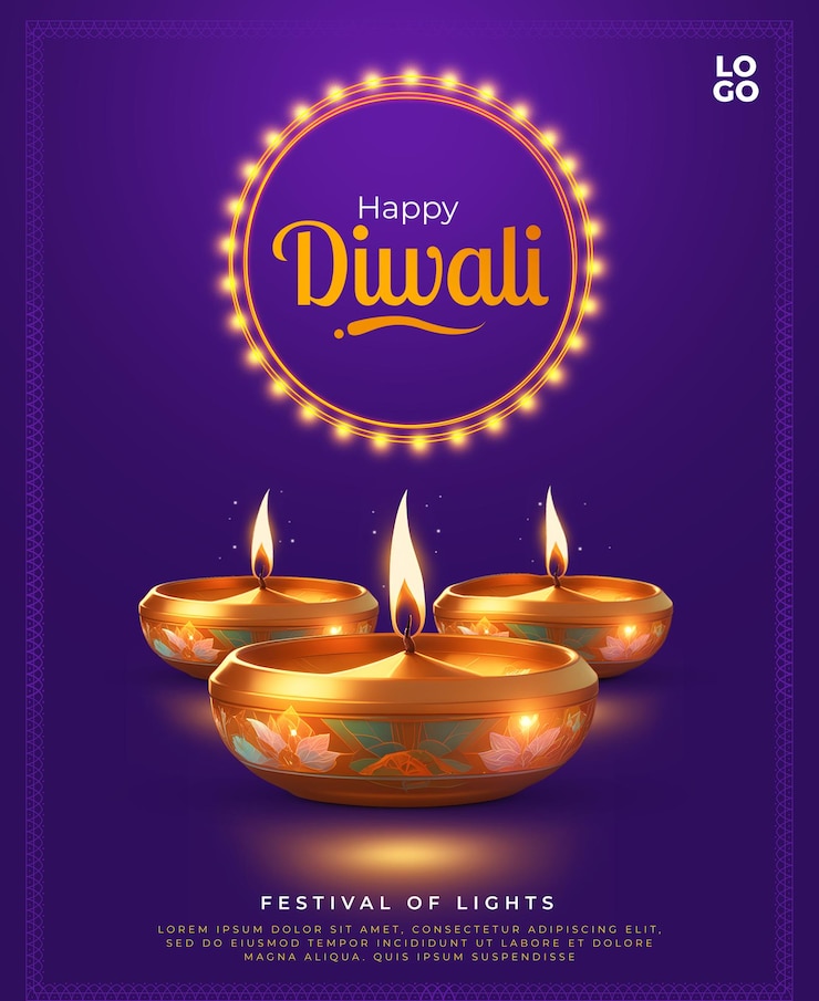 PSD póster diwali o festival das luzes