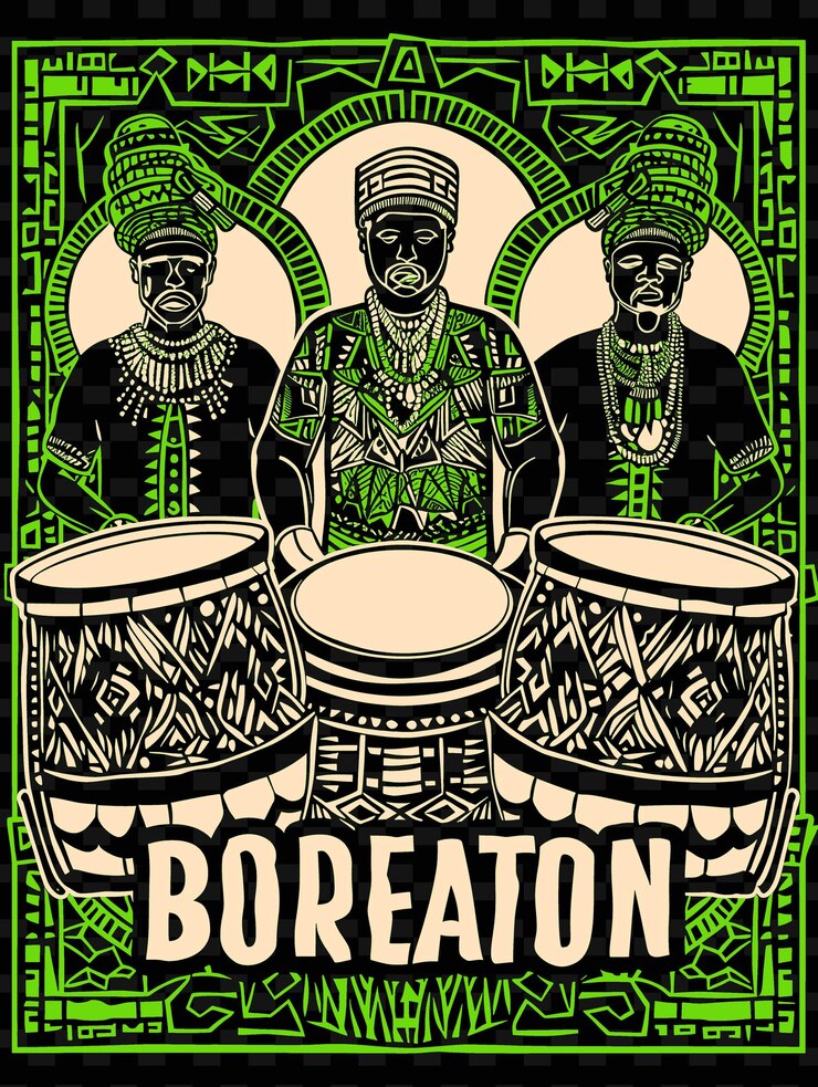 PSD poster drummer afrobeat dengan pakaian tradisional afrika, ilustrasi vektor desain, ide poster musik