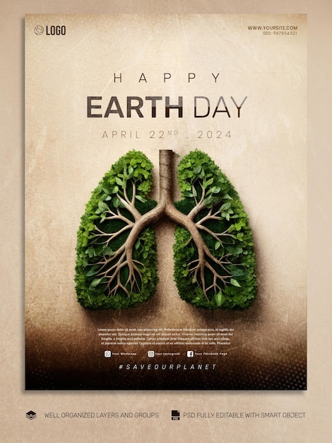 Poster e folheto do PSD TEMPLATE postado nas redes sociais do Dia da Terra