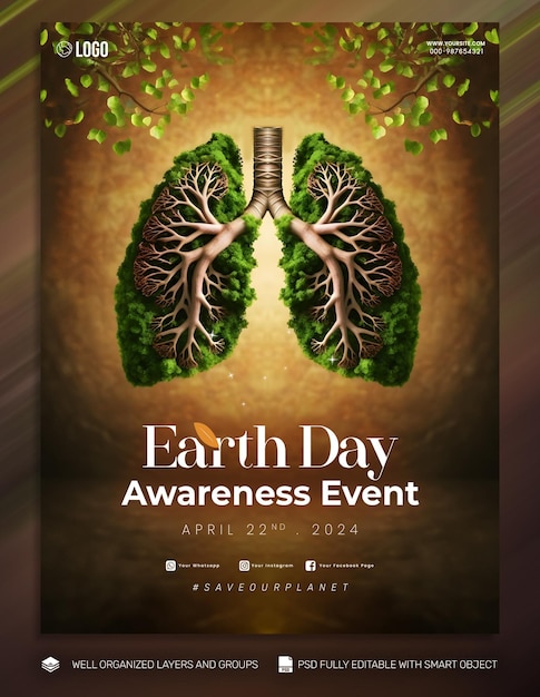 Poster e folheto do PSD TEMPLATE postado nas redes sociais do Dia da Terra