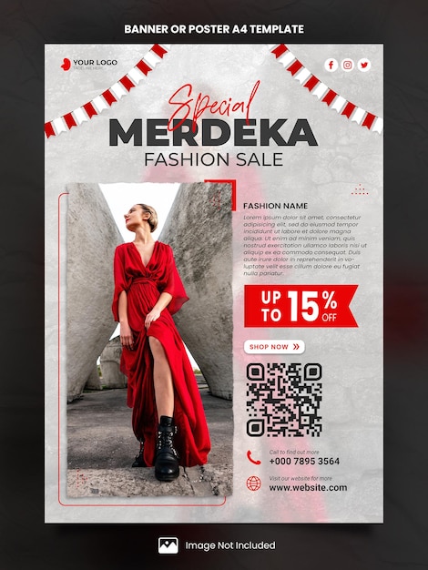 PSD poster especial de venta de moda de merdeka en formato a4 o plantilla de pancarta