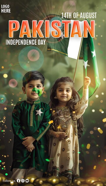 PSD poster de felicitación por el día de la independencia de pakistán, celebración de los niños