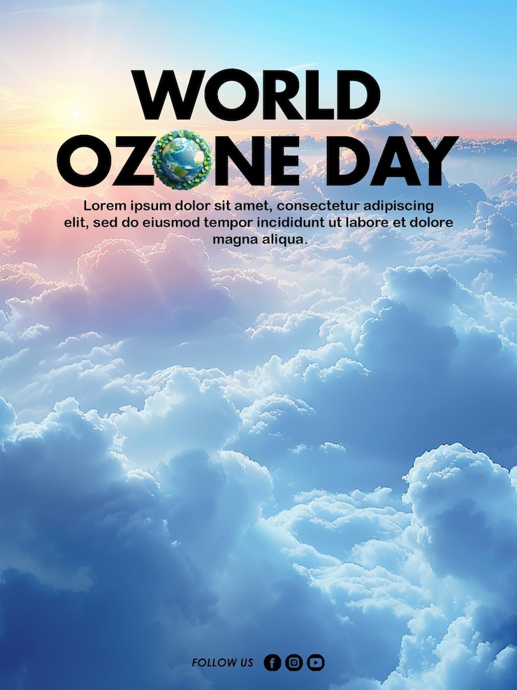 PSD poster feliz del día mundial del ozono diseño con fondo y forma de globo del día mundial del ozono