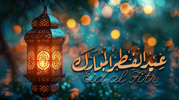 PSD poster de feliz eid al-fitr con caligrafía árabe profesional