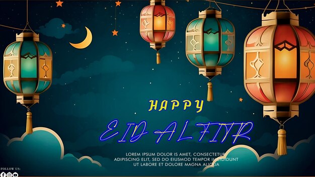 PSD poster de feliz eid alfitr con un fondo tipo