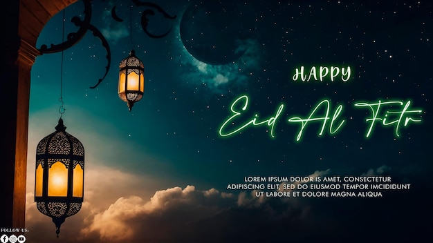 Poster de Feliz Eid Alfitr con un fondo Tipo