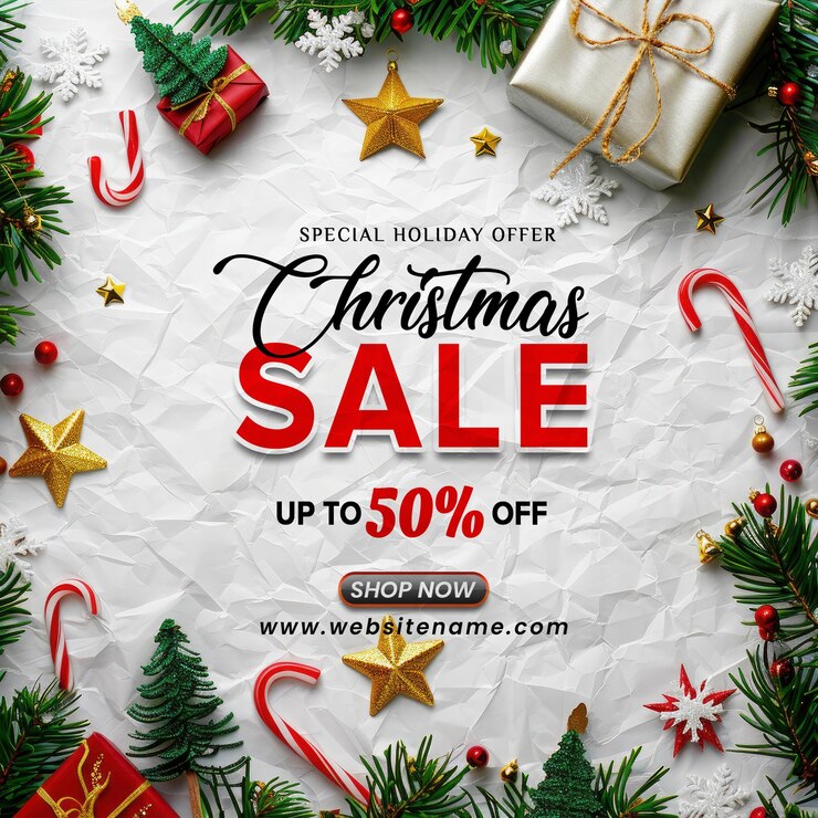 PSD poster de feliz navidad con colecciones de cajas de regalos con hojas de pino y cintas de oro