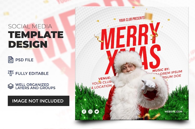 PSD poster de feliz navidad y feliz año nuevo con diseño de plantilla de papá noel