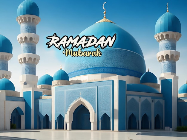 PSD poster festivo muçulmano de ramadan mubarak com foto de uma bela mesquita