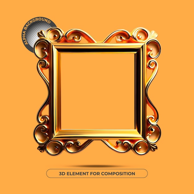 Un póster para una foto con un marco dorado y una medalla de plata que dice elemento 3d para composición.