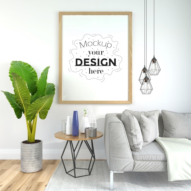 Poster Frame in soggiorno Psd Mockup