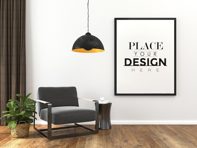 Poster Frame in soggiorno Psd Mockup