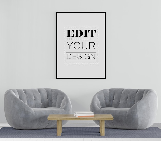 Poster Frame in soggiorno Psd Mockup