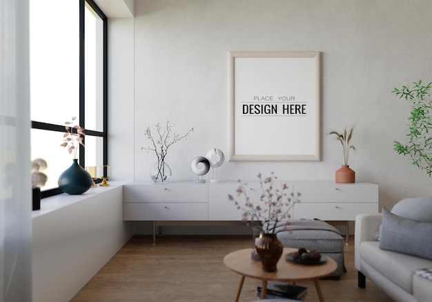 Poster Frame in soggiorno Psd Mockup
