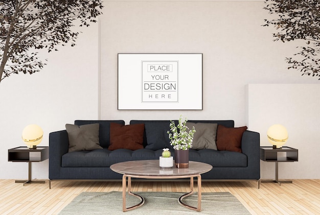 Poster Frame in soggiorno Psd Mockup