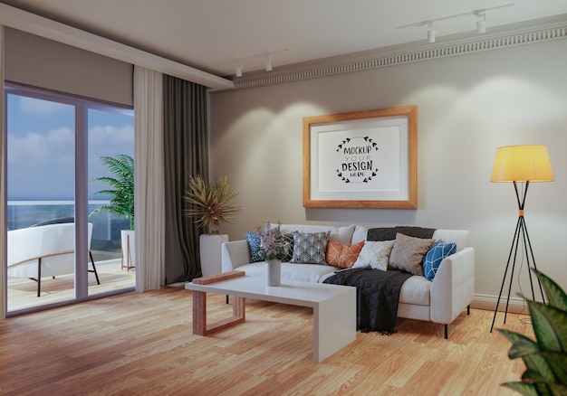Poster Frame in soggiorno Psd Mockup