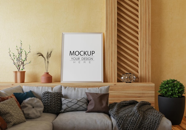 Poster Frame in soggiorno Psd Mockup