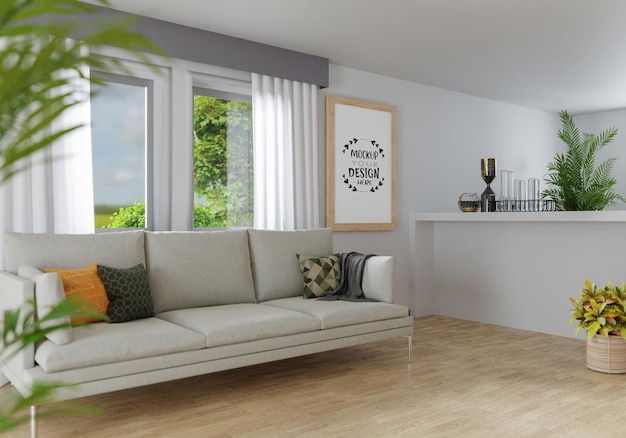 Poster Frame in soggiorno Psd Mockup