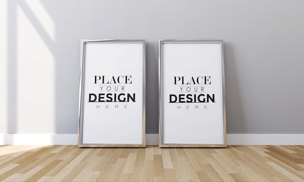 Poster frame mockup an der wand mit pflanze