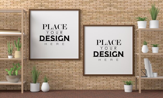 Poster frame mockup an der wand mit pflanze