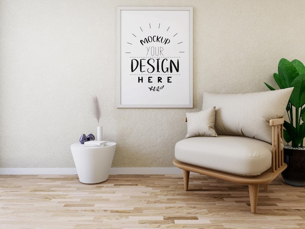 Poster Frame Mockup an der Wand mit Pflanze