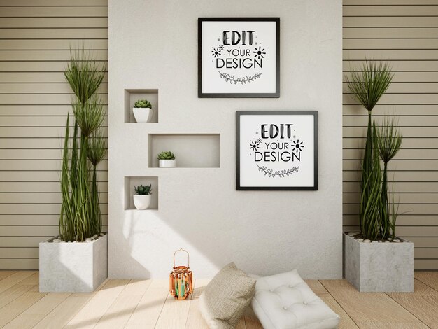 Poster Frame Mockup an der Wand mit Pflanze