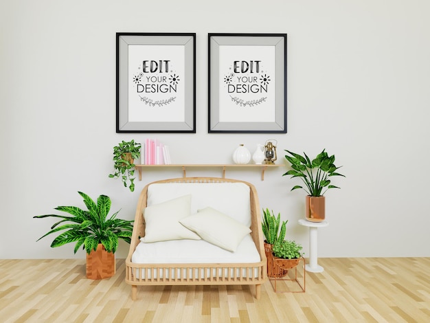 Poster Frame Mockup an der Wand mit Pflanze