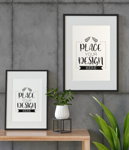 Poster Frame Mockup an der Wand mit Pflanze